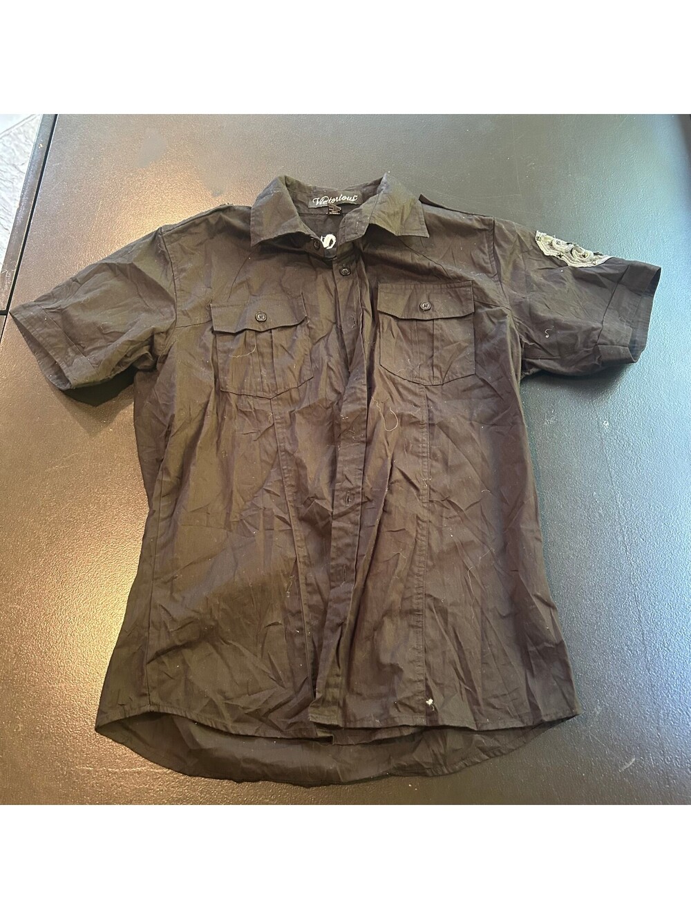 Vintage y2k designer Victorious black short sleeve button-up shirt